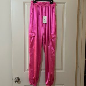 Satin Cargo Pants, new with tags, size medium, hot pink!